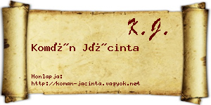 Komán Jácinta névjegykártya